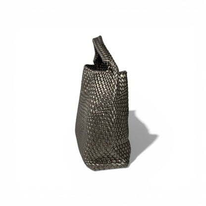 🤍 Bottega Veneta Intrecciato Woven Hobo Bag – Metallic Taupe ✨