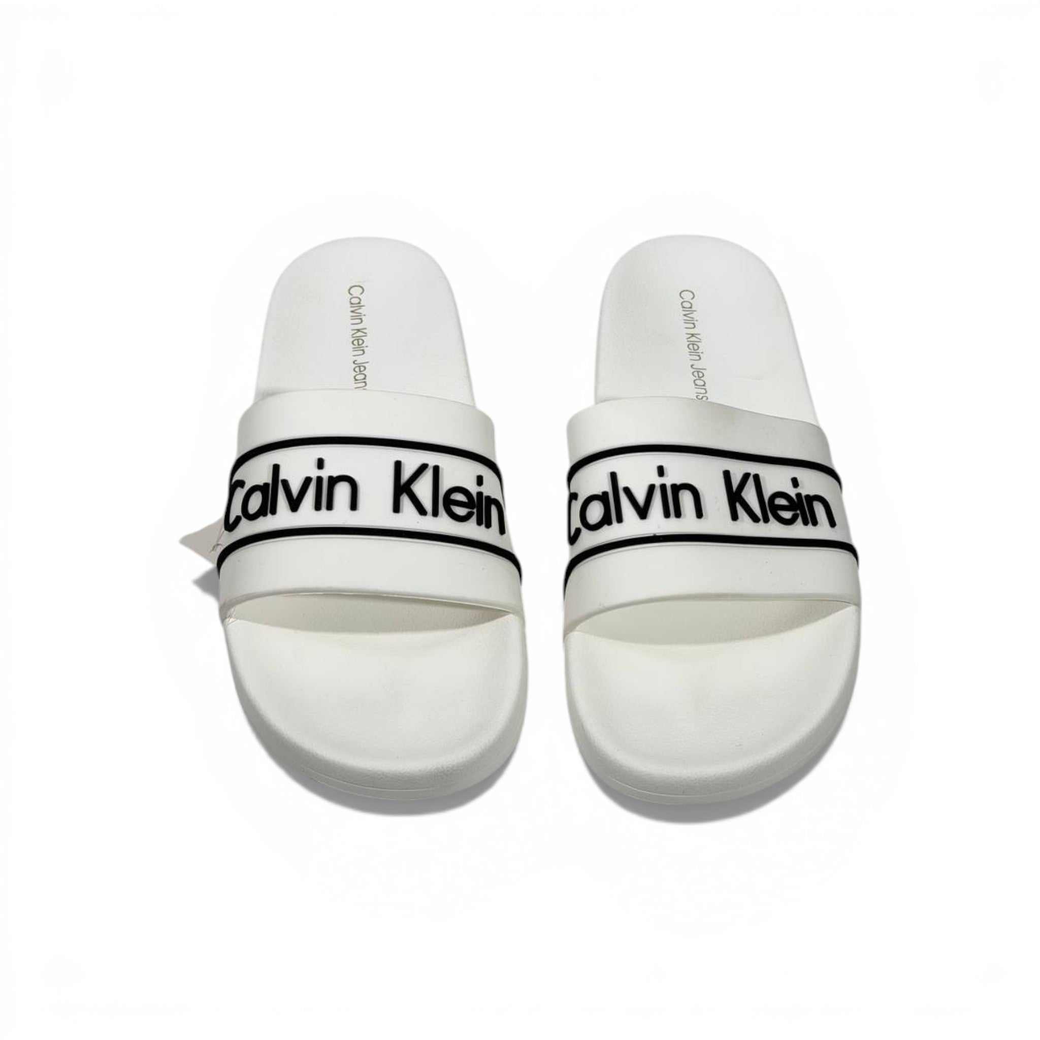 🤍 Calvin Klein Logo Slide Slippers – Classic White ✨