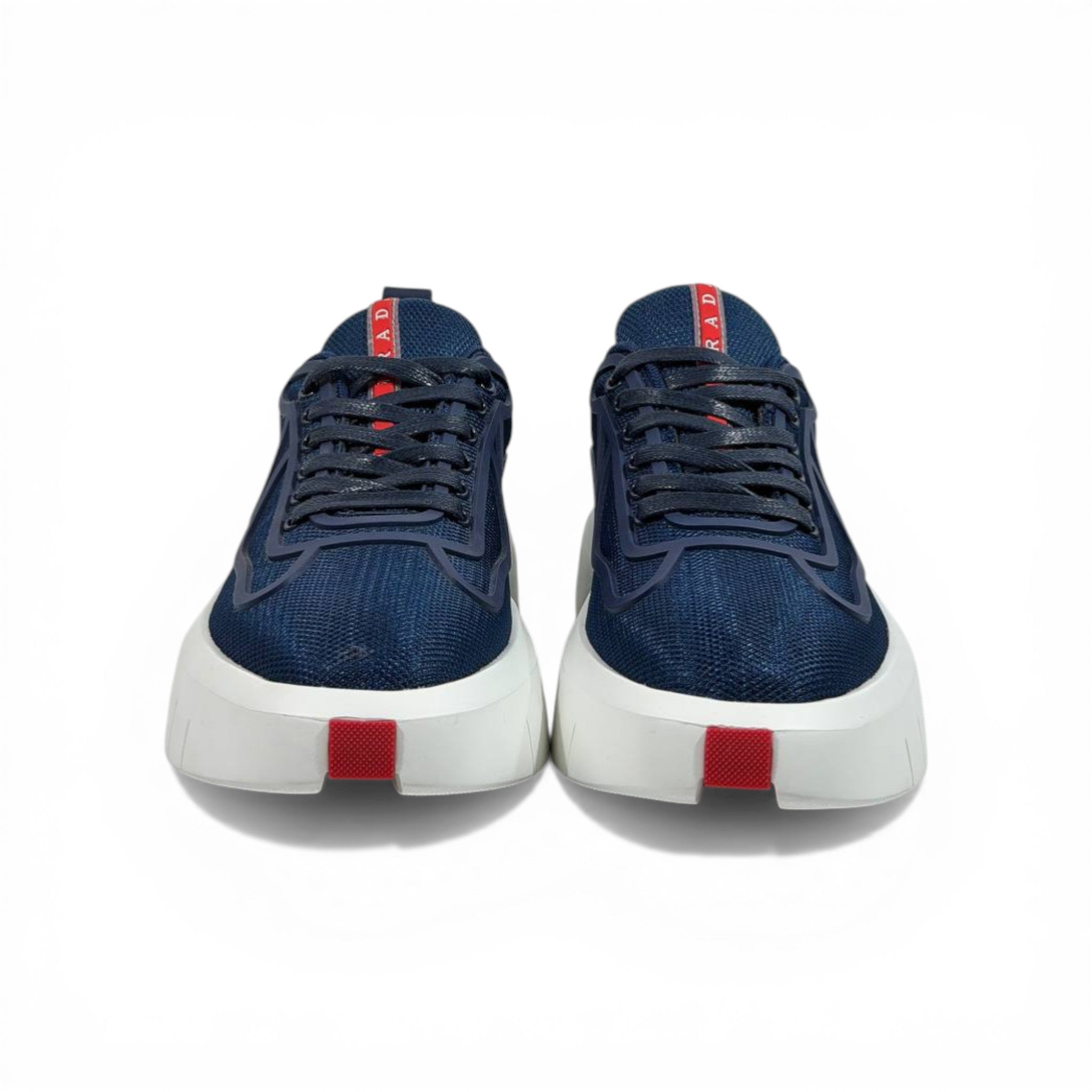 Prada-Inspired Mesh Sneakers – Navy Blue Elevated Platform 👟💙