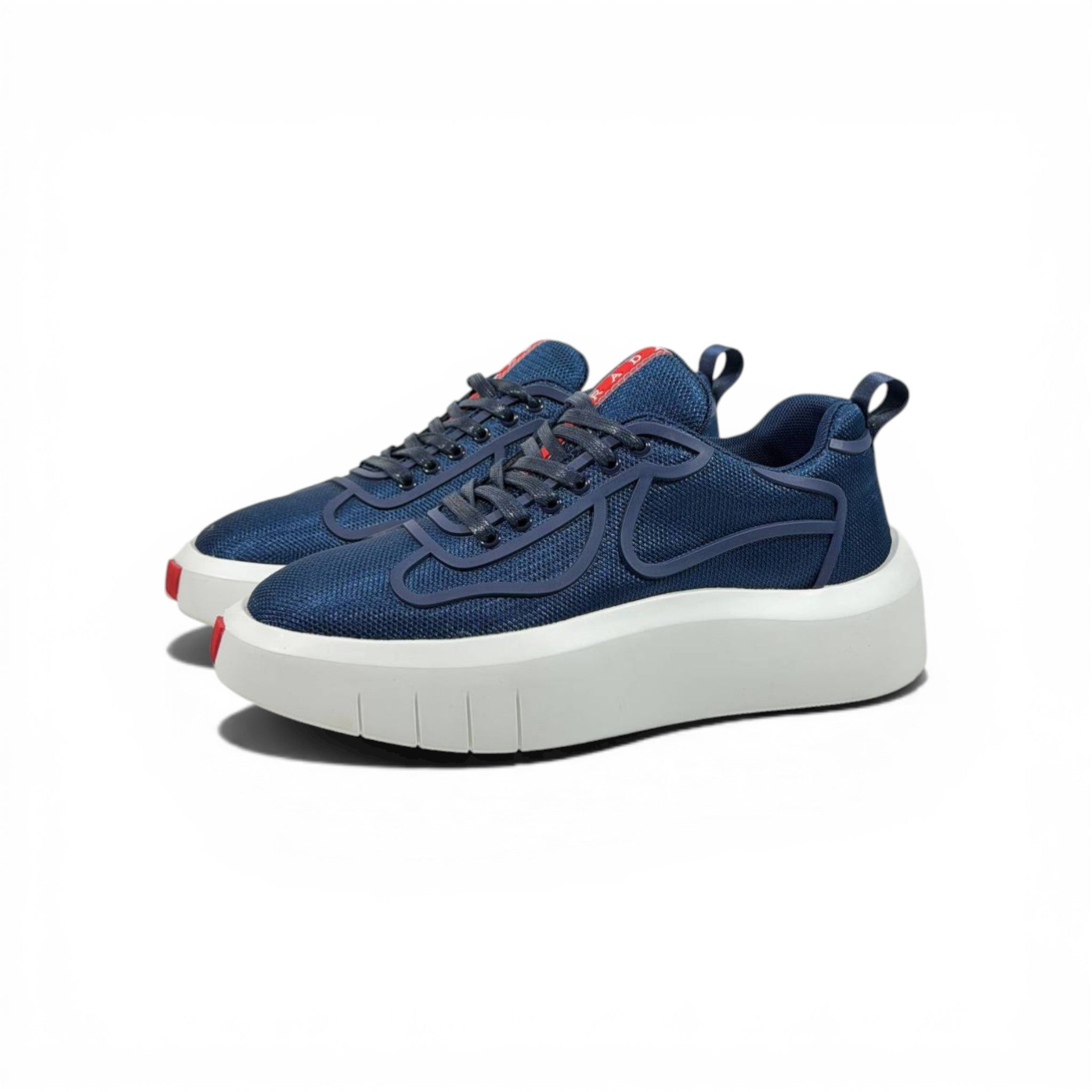 Prada-Inspired Mesh Sneakers – Navy Blue Elevated Platform 👟💙