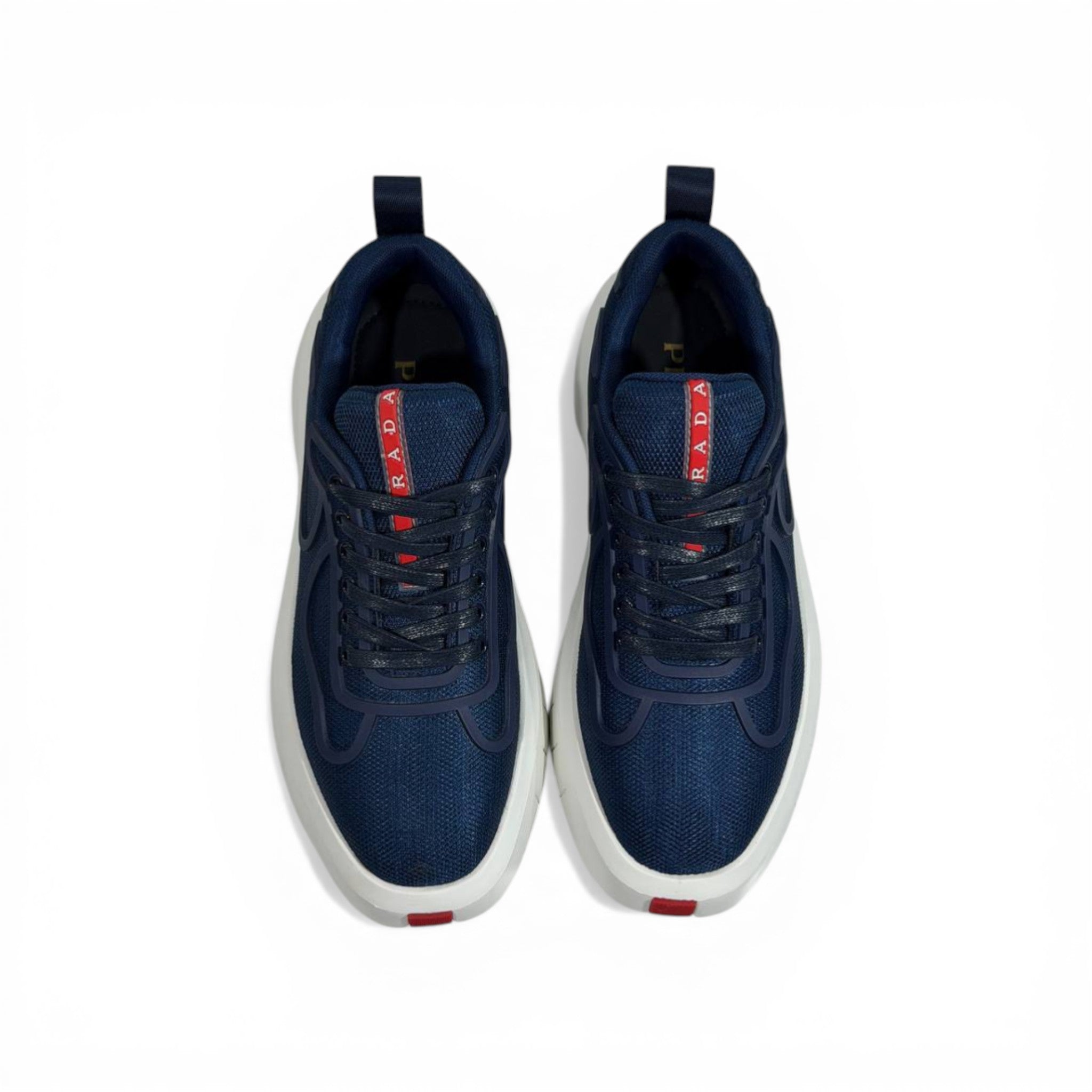 Prada-Inspired Mesh Sneakers – Navy Blue Elevated Platform 👟💙