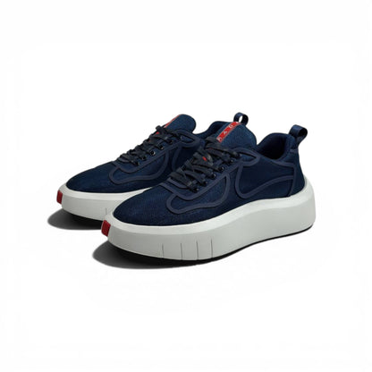 Prada-Inspired Mesh Sneakers – Navy Blue Elevated Platform 👟💙