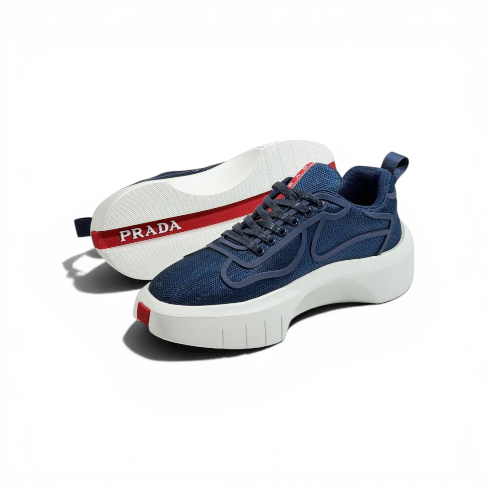 Prada-Inspired Mesh Sneakers – Navy Blue Elevated Platform 👟💙