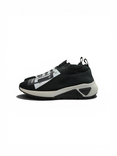 Diesel Black Slip-On Sneakers – Bold Logo Print, Lightweight Knit Trainer