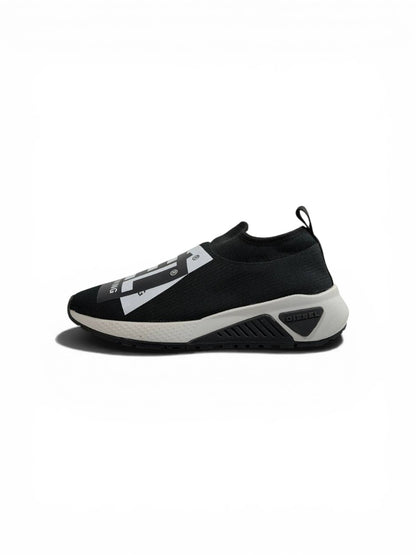 Diesel Black Slip-On Sneakers – Bold Logo Print, Lightweight Knit Trainer