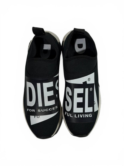 Diesel Black Slip-On Sneakers – Bold Logo Print, Lightweight Knit Trainer