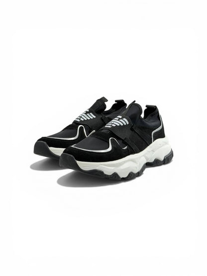 🖤 Emporio Armani Black Chunky Slip-On Sneakers – Elastic Strap, Lightweight Comfort & Urban Style
