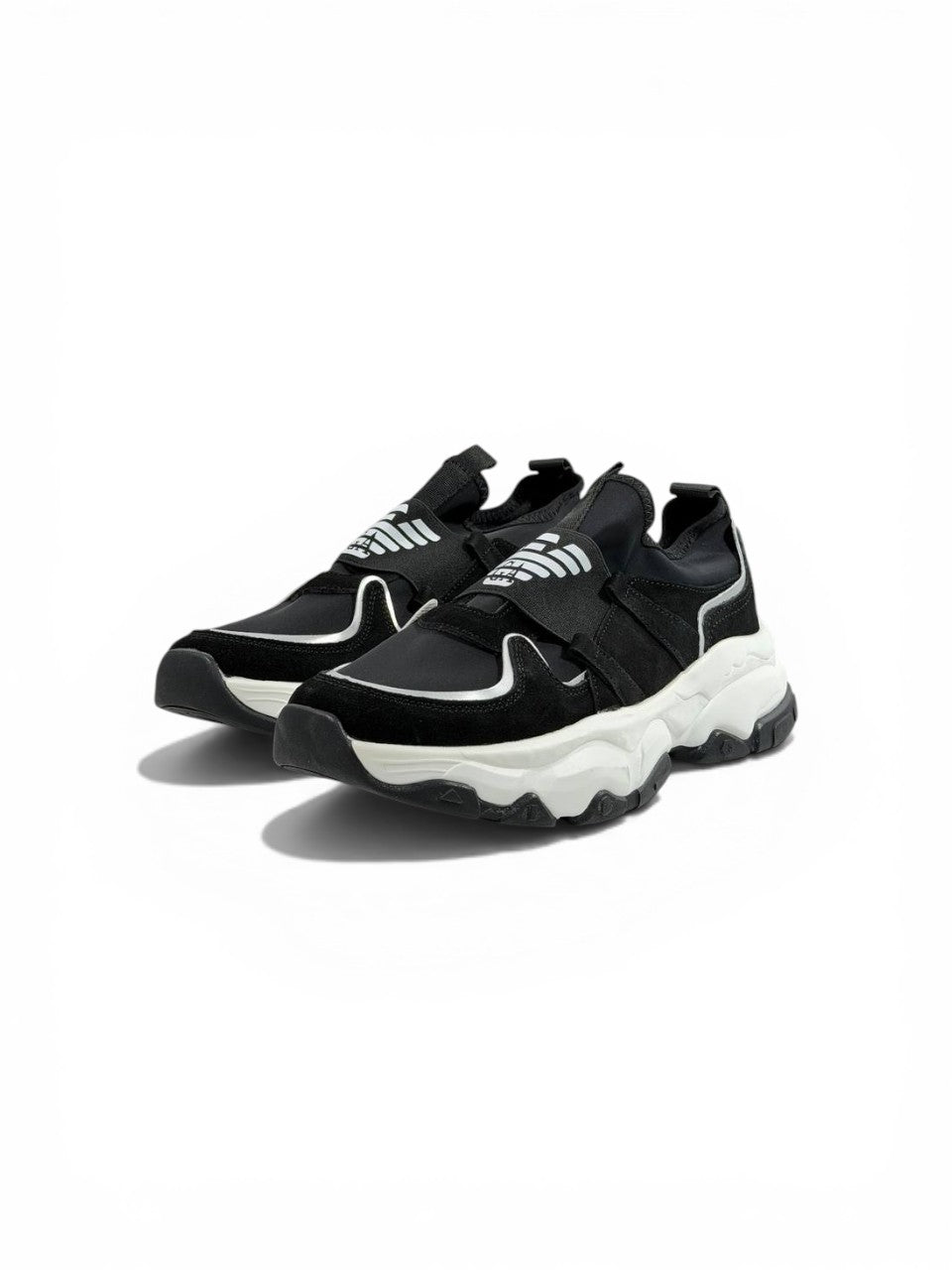 🖤 Emporio Armani Black Chunky Slip-On Sneakers – Elastic Strap, Lightweight Comfort & Urban Style