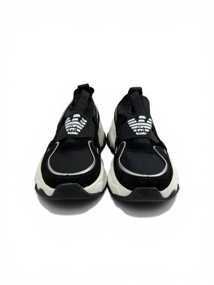 🖤 Emporio Armani Black Chunky Slip-On Sneakers – Elastic Strap, Lightweight Comfort & Urban Style