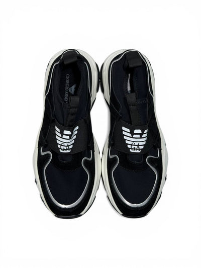 🖤 Emporio Armani Black Chunky Slip-On Sneakers – Elastic Strap, Lightweight Comfort & Urban Style
