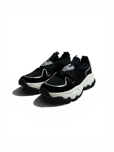 🖤 Emporio Armani Black Chunky Slip-On Sneakers – Elastic Strap, Lightweight Comfort & Urban Style