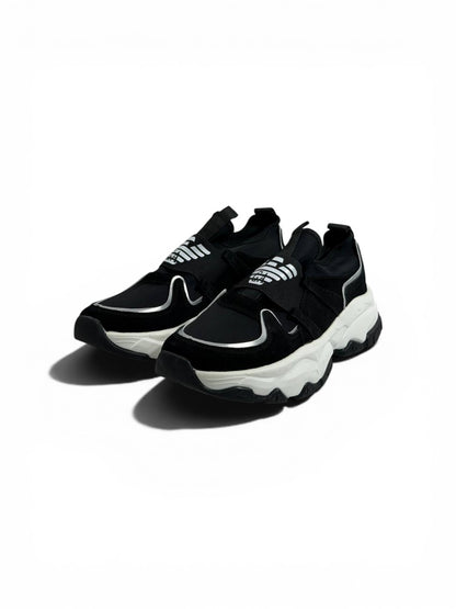 🖤 Emporio Armani Black Chunky Slip-On Sneakers – Elastic Strap, Lightweight Comfort & Urban Style