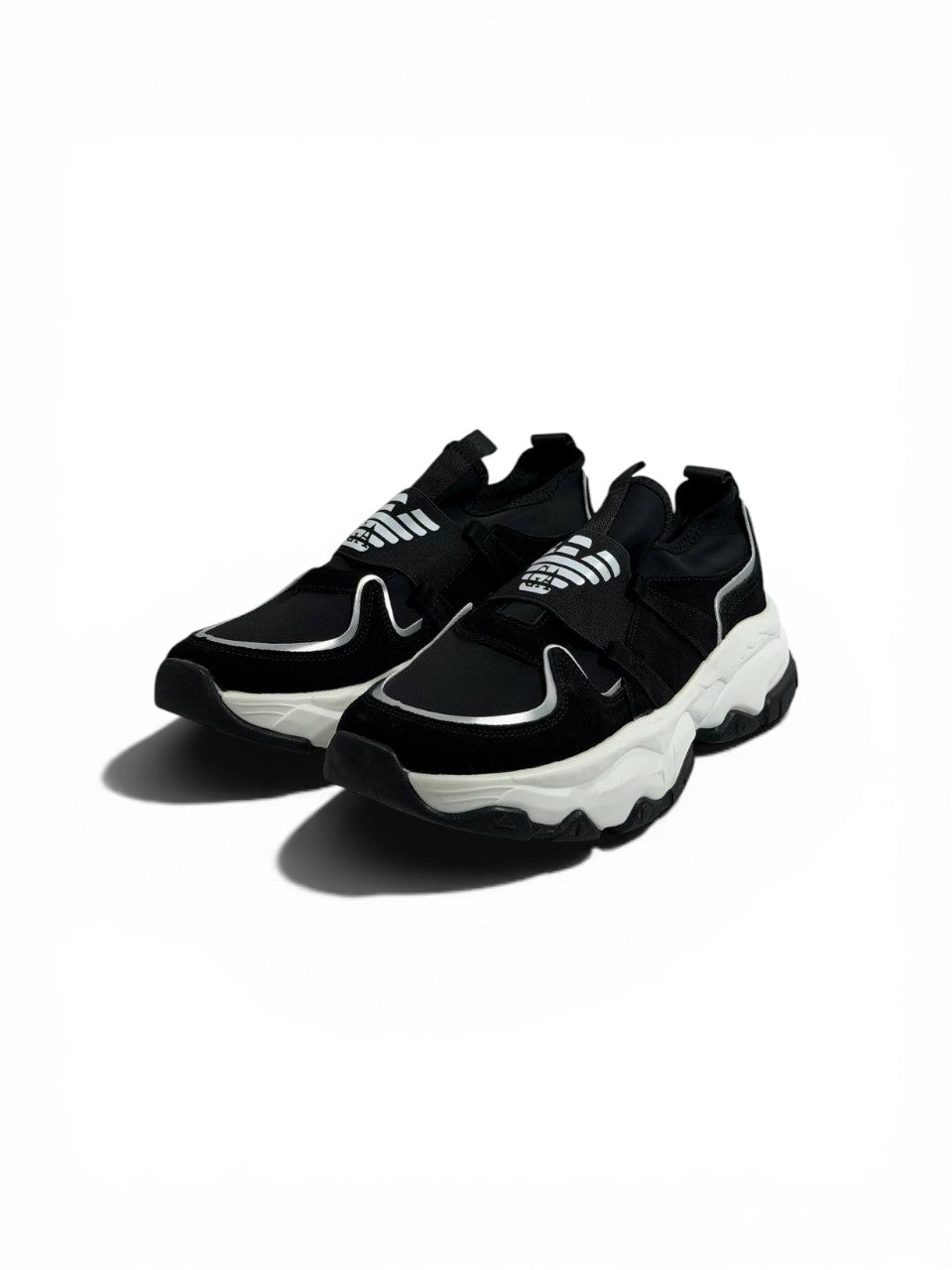 🖤 Emporio Armani Black Chunky Slip-On Sneakers – Elastic Strap, Lightweight Comfort & Urban Style