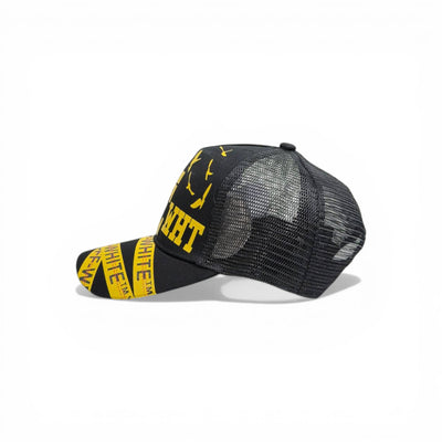 🧢 OFF-WHITE Inspired Arrow Logo Cap – Black & Yellow Streetwear Statement