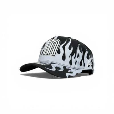 🧢 Monogram “M” Flame Cap – Black & Grey Streetwear Edition