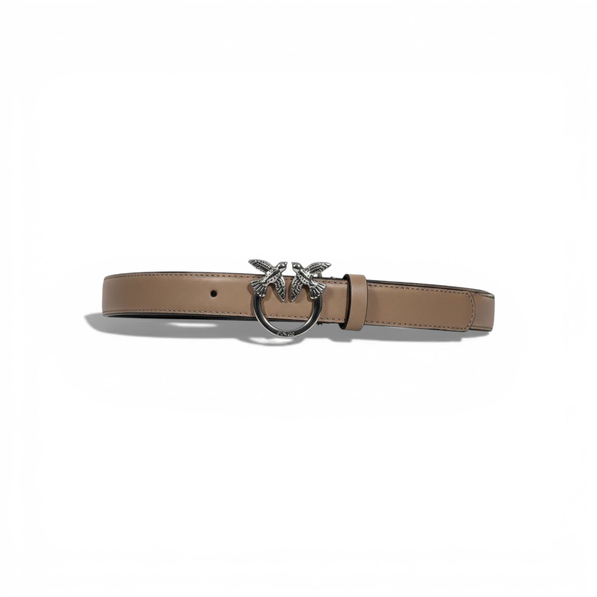 Pinko Love Birds Leather Belt 105cm – Taupe with Black Buckle 🖤🤎✨
