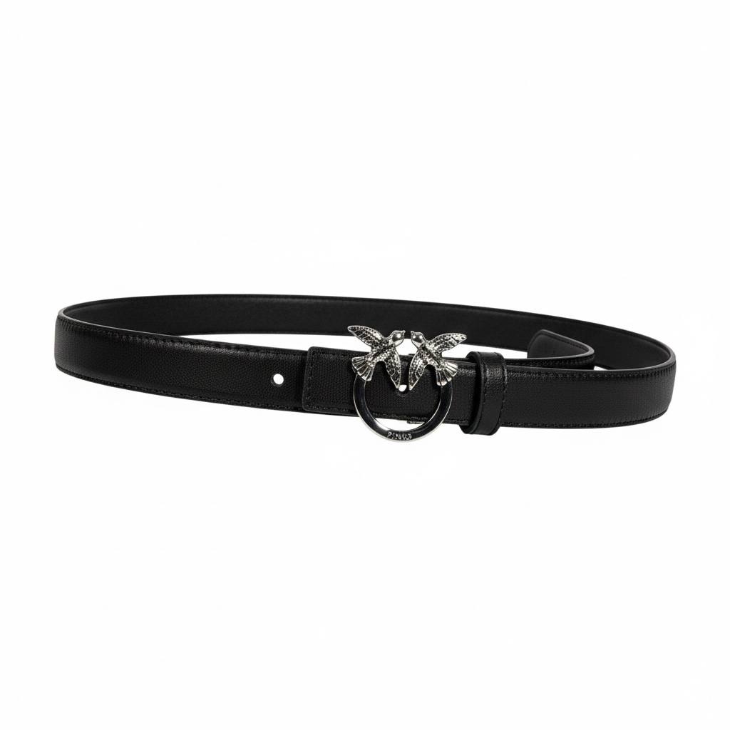 🖤✨ Pinko Black Leather Belt 110cm with Iconic Twin Birds Buckle 🕊️🕊️