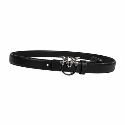 🖤✨ Pinko Black Leather Belt 110cm with Iconic Twin Birds Buckle 🕊️🕊️