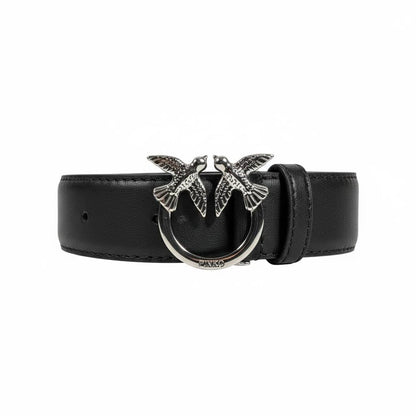 🖤✨ Pinko Black Leather Belt 110cm with Iconic Twin Birds Buckle 🕊️🕊️