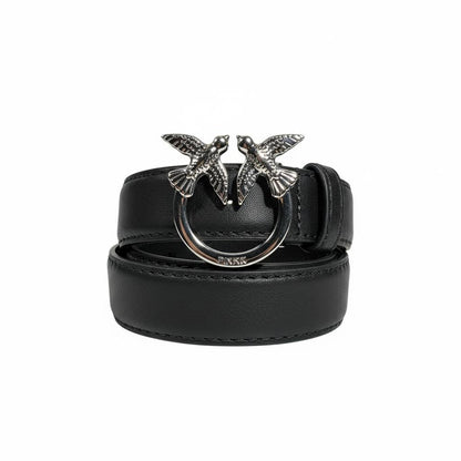 🖤✨ Pinko Black Leather Belt 110cm with Iconic Twin Birds Buckle 🕊️🕊️