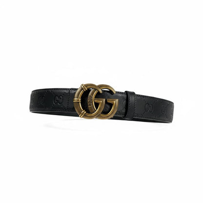 🖤✨ Gucci GG Embossed Leather Belt Black 120cm with Gold Buckle 💛