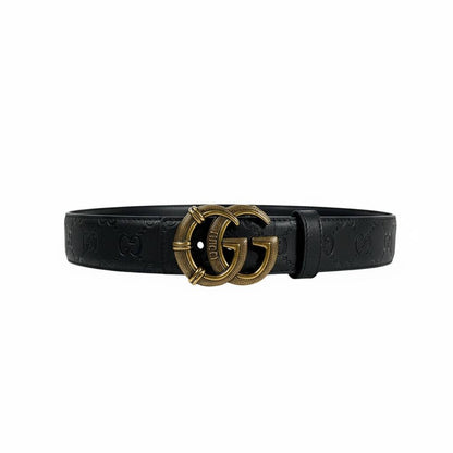 🖤✨ Gucci GG Embossed Leather Belt Black 120cm with Gold Buckle 💛