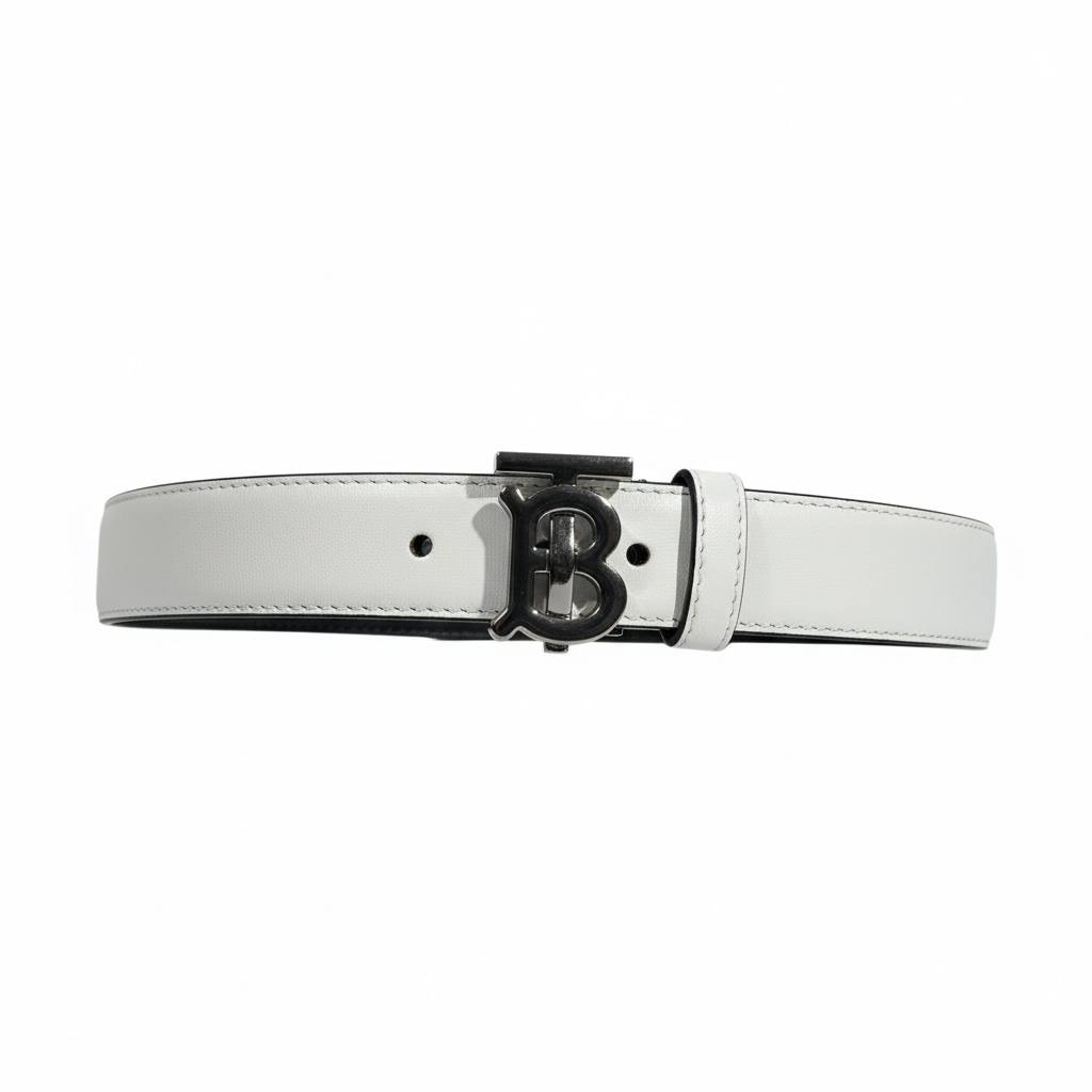 🤍✨ Burberry B Buckle Leather Belt White 105cm 🖤