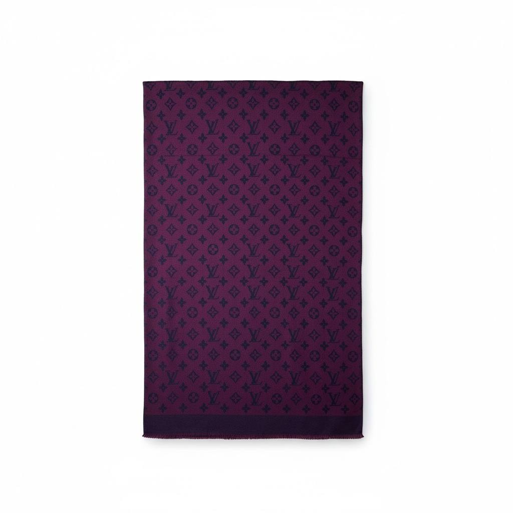 💜✨ Louis Vuitton Monogram Silk Scarf Dark Purple Elegant Design 🧣