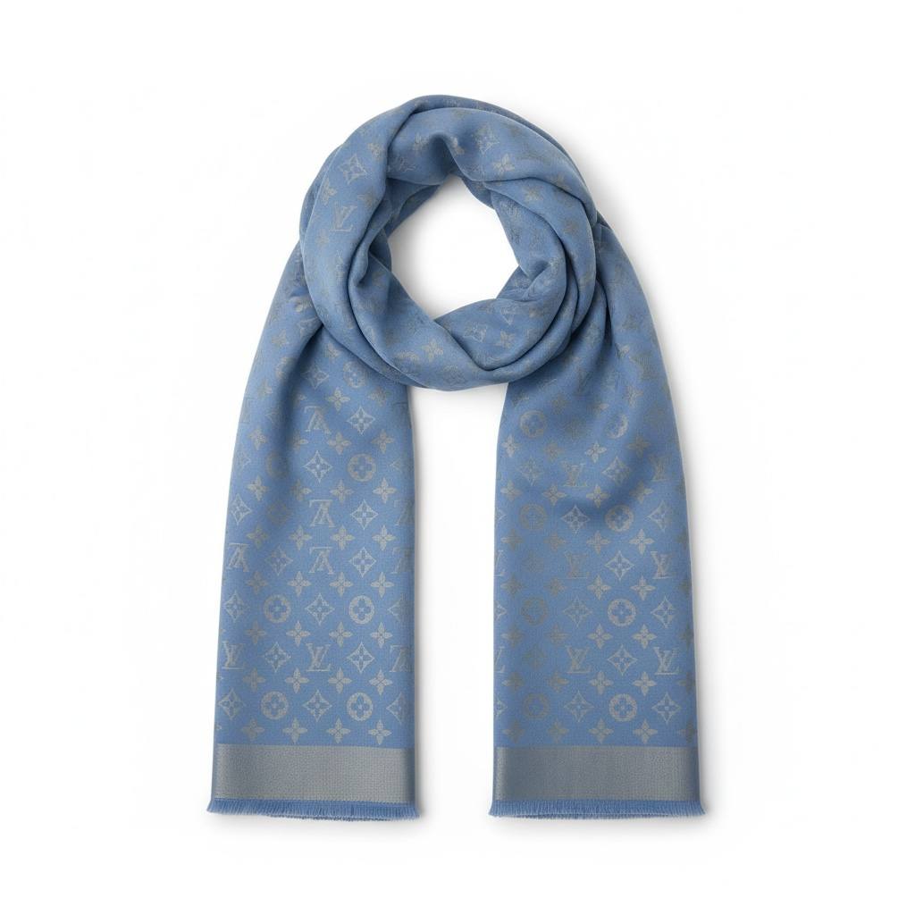 💙✨ Louis Vuitton Monogram Wool Scarf Light Blue ❄️