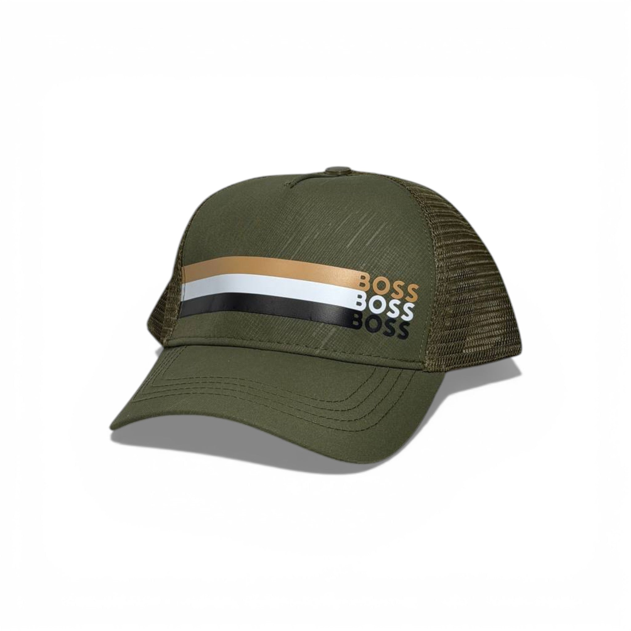 🟢 BOSS Green Trucker Cap with Triple Logo Stripe 🧢✨