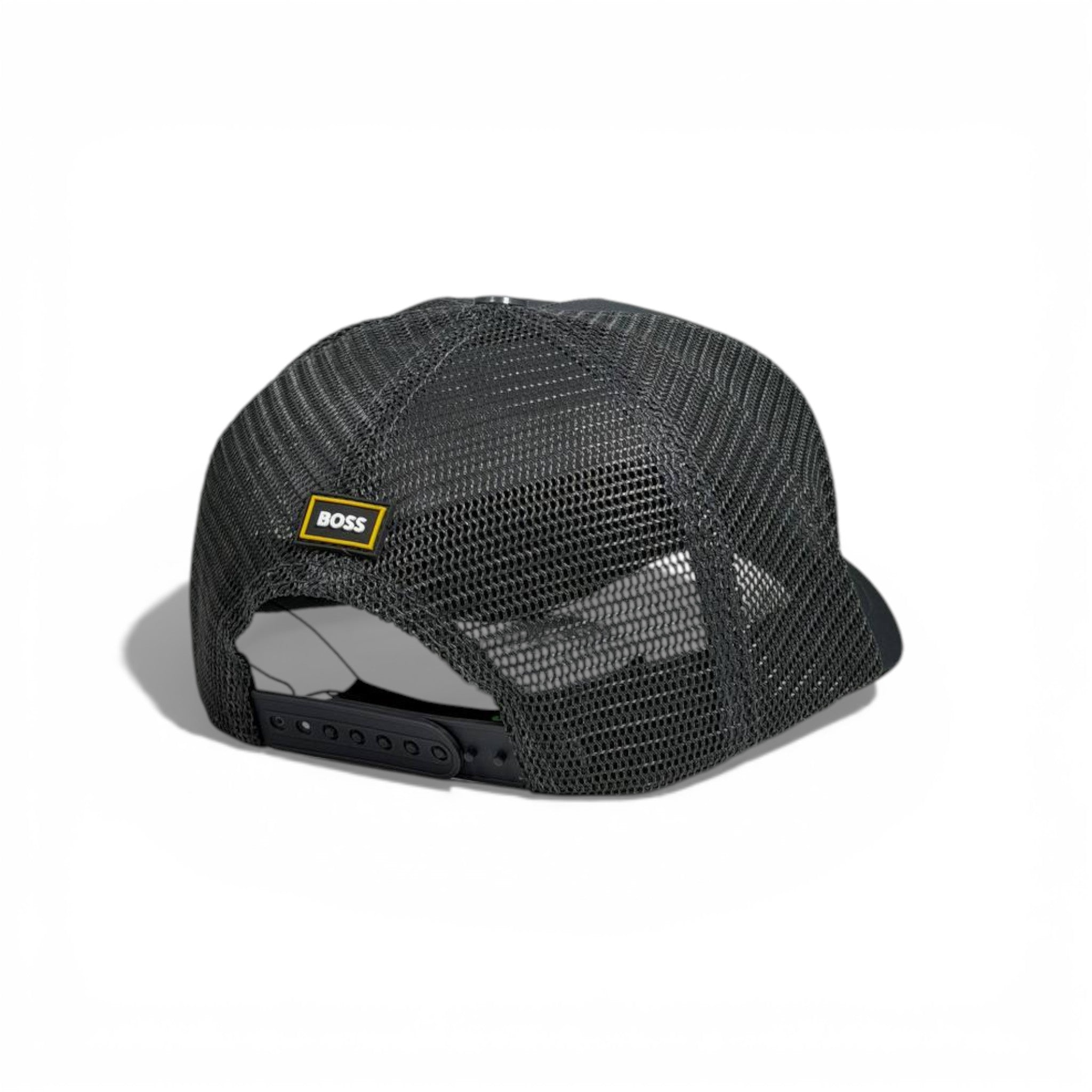 🧢 BOSS Grey Trucker Cap with Triple Logo Stripe ✨