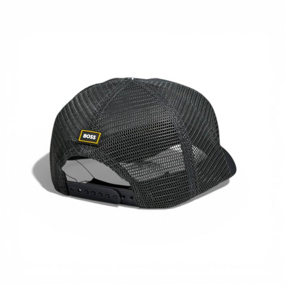 🧢 BOSS Grey Trucker Cap with Triple Logo Stripe ✨