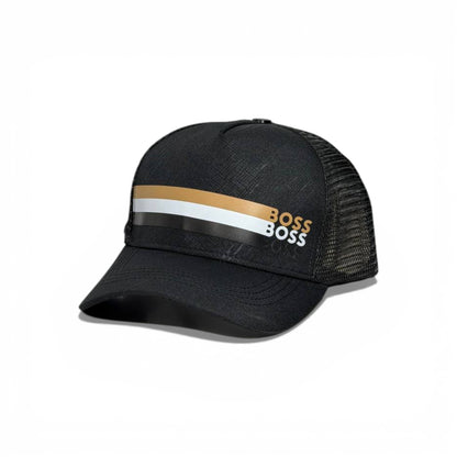 🖤 BOSS Black Trucker Cap with Triple Logo Stripe 🧢✨