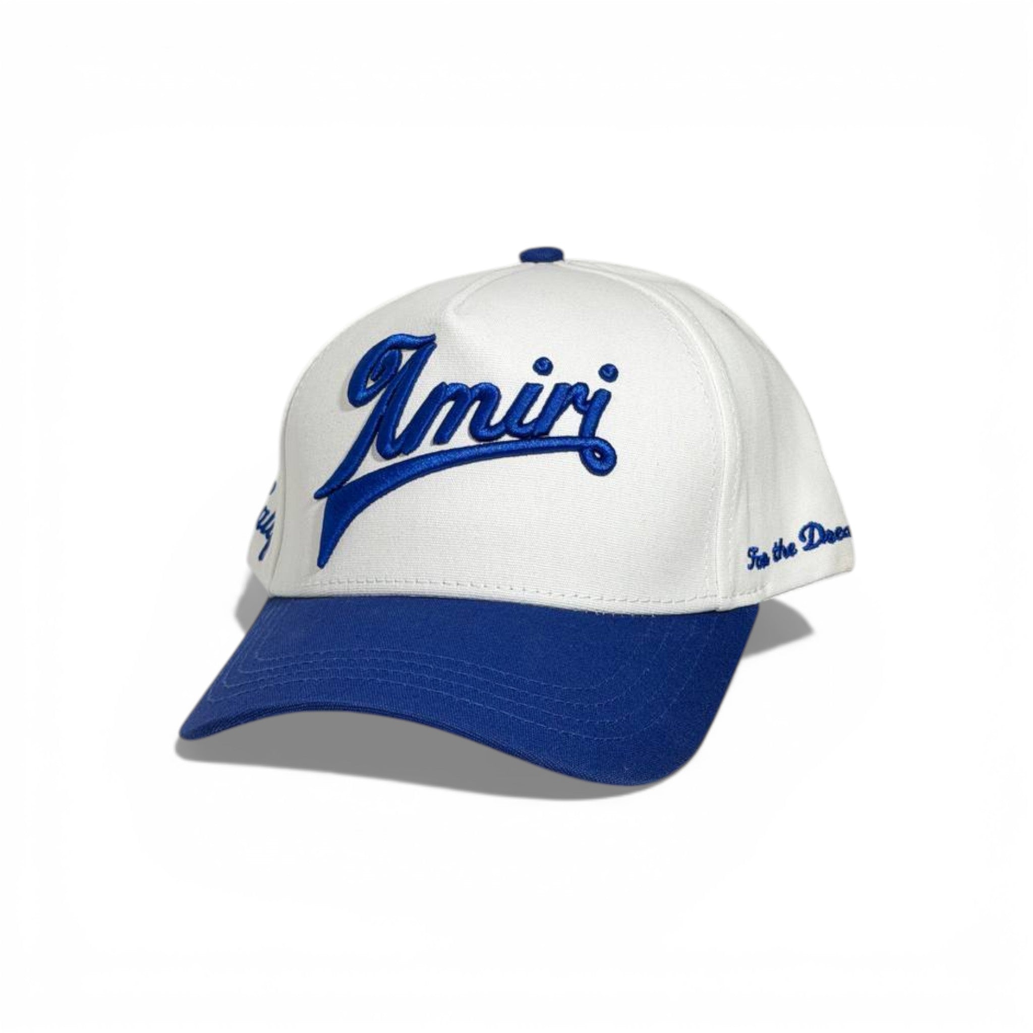 🤍 AMIRI White & Royal Blue Script Logo Cap 🧢💎