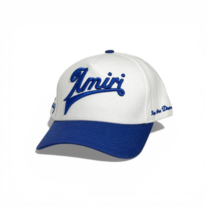 🤍 AMIRI White & Royal Blue Script Logo Cap 🧢💎