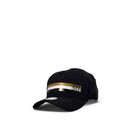 🖤 BOSS Triple Logo Cap – Black Edition with Gold, White & Chrome Stripes 🧢