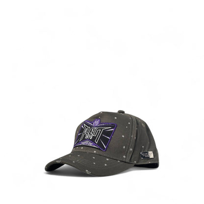 🟣 Philipp Plein Star Cap – Distressed Black with Purple Logo Patch 🧢