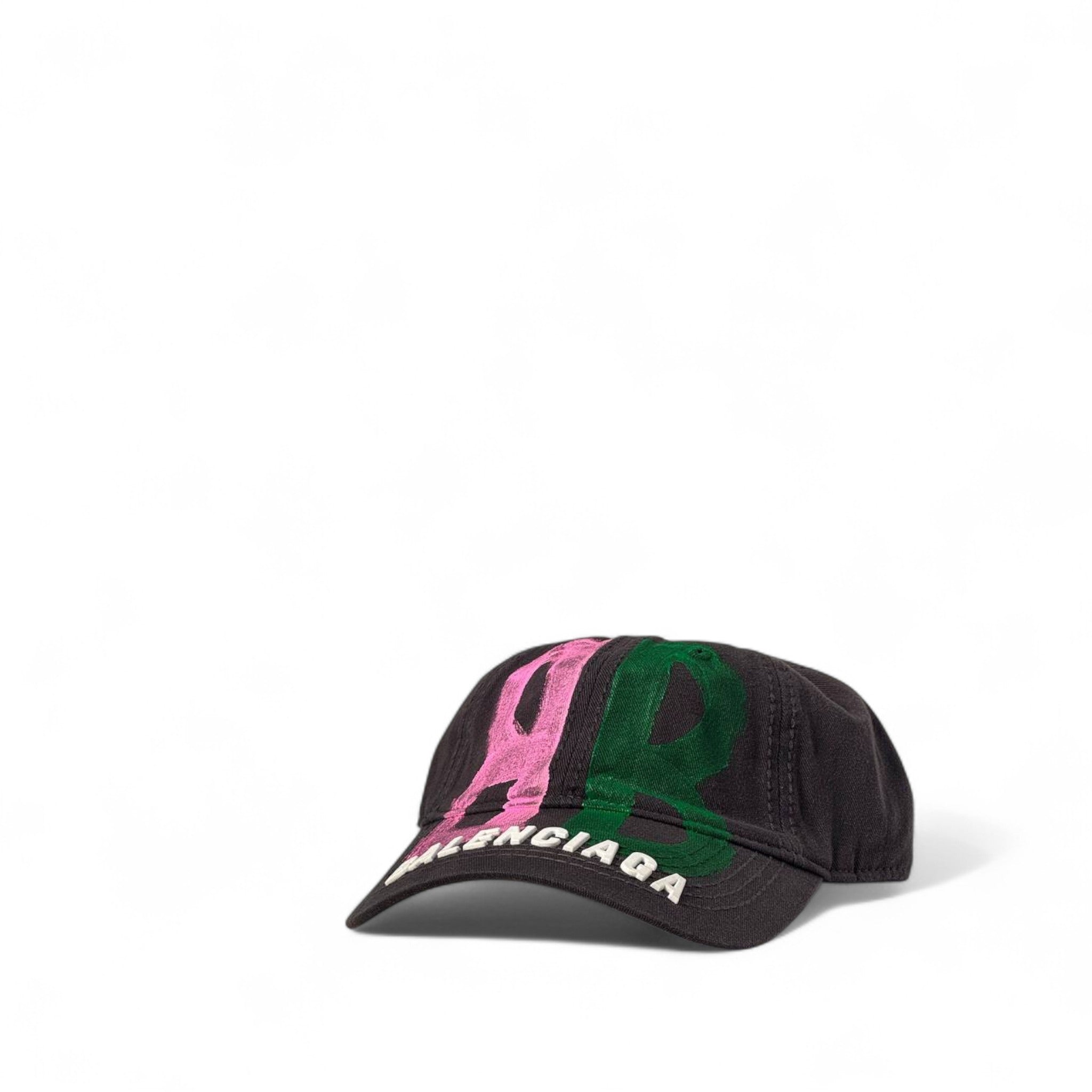 🎨 Balenciaga Two-Tone Graffiti Cap – Black with Pink & Green Logo 🧢