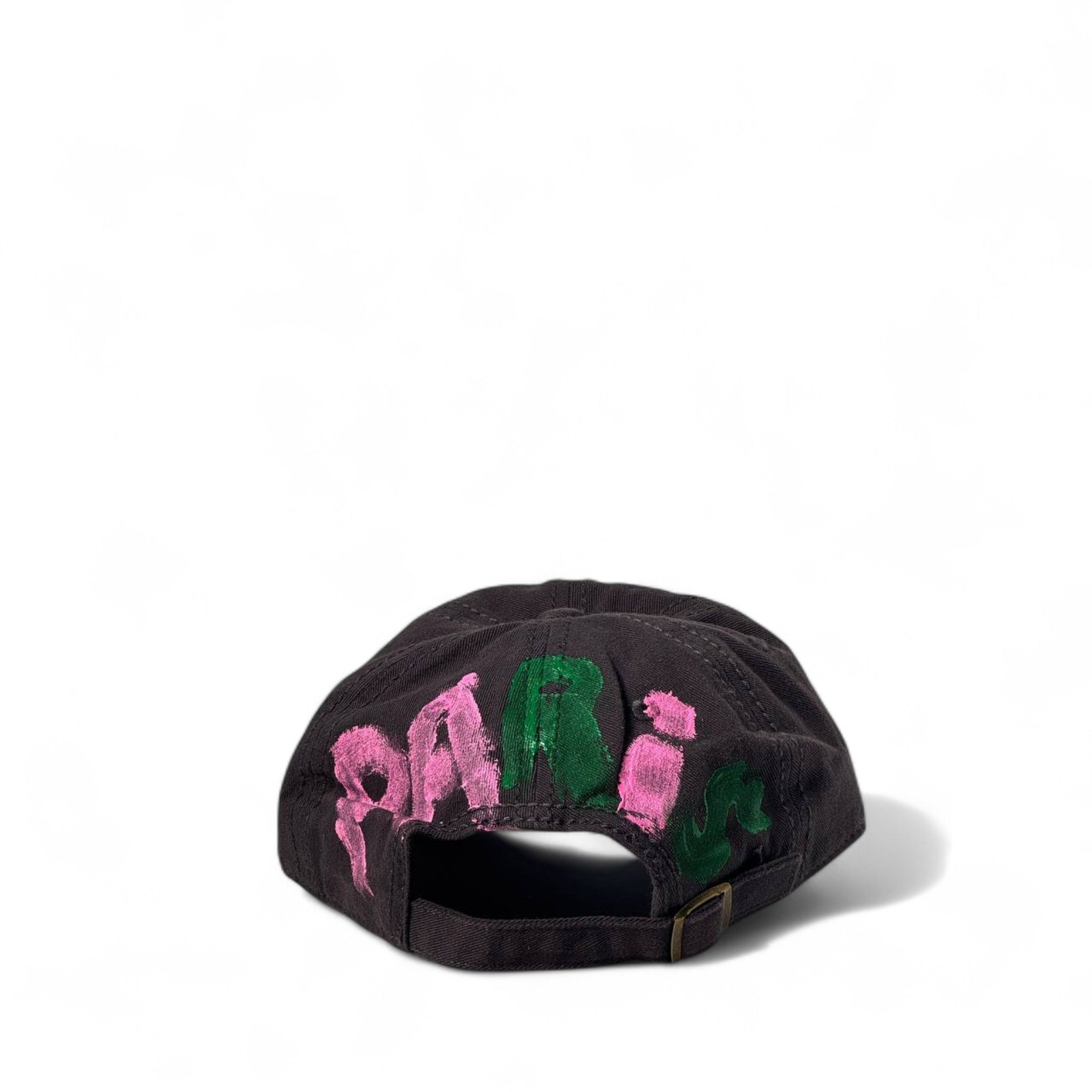 🎨 Balenciaga Two-Tone Graffiti Cap – Black with Pink & Green Logo 🧢