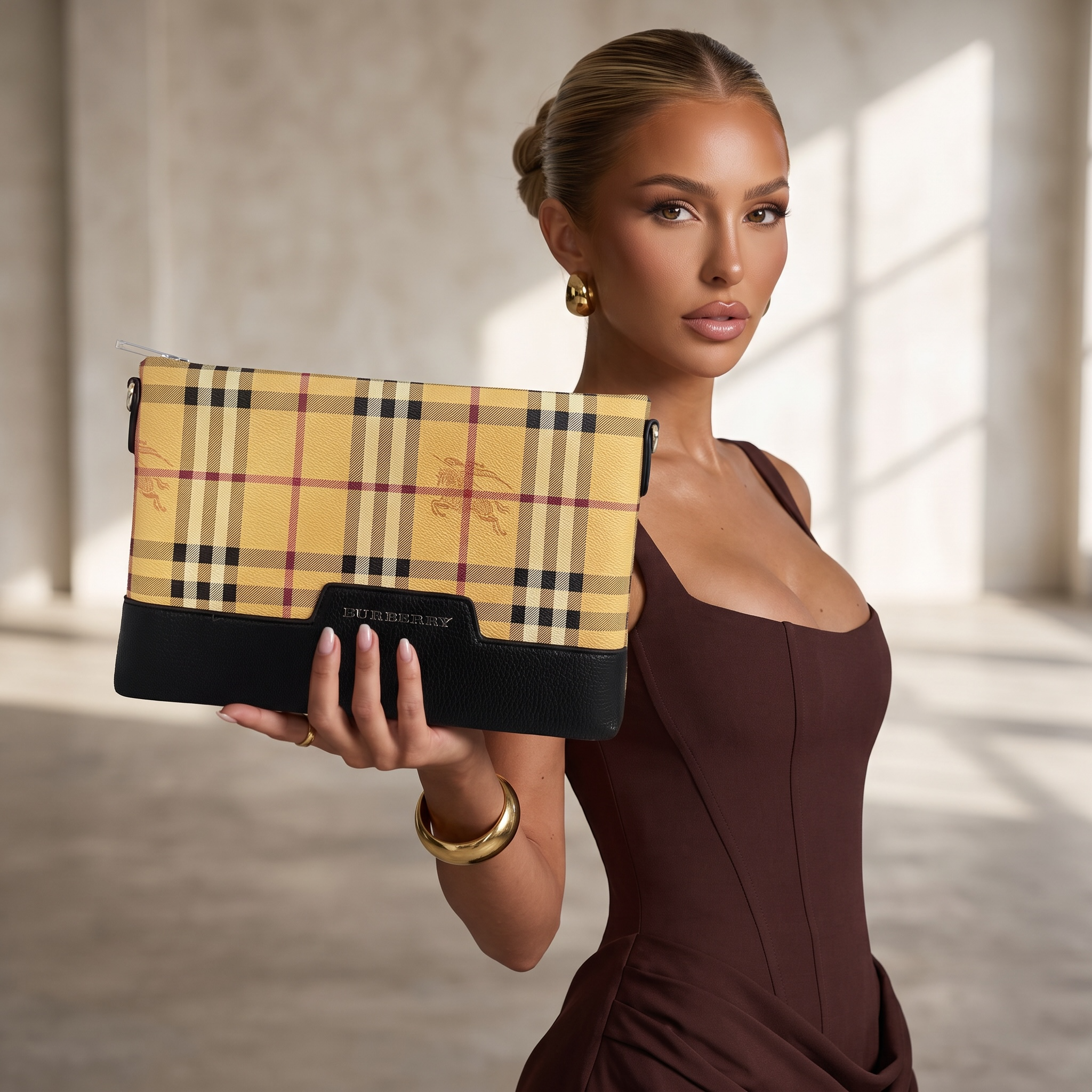 👜 Burberry Vintage Check Leather Wristlet Pouch