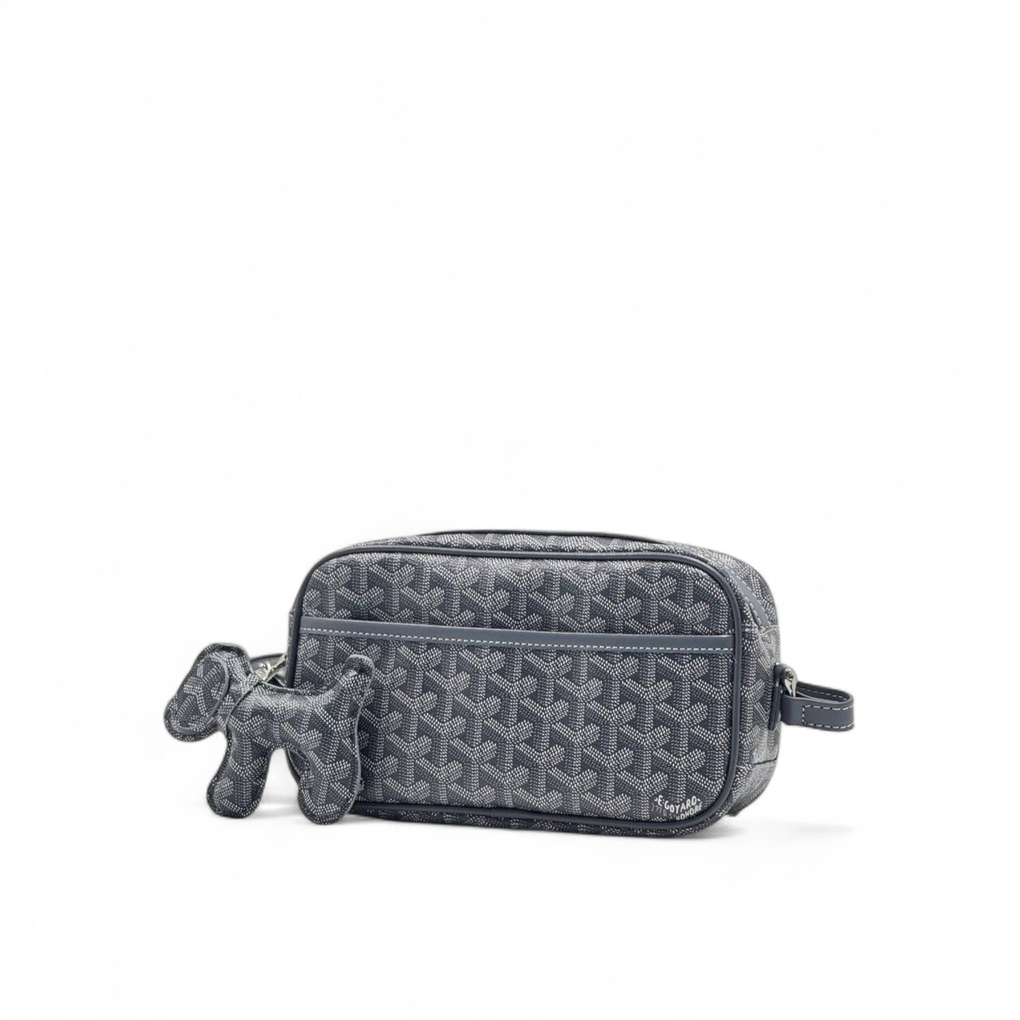 🖤 Goyard Mini Grey Crossbody Bag – Iconic Print + Dog Charm 🐶✨