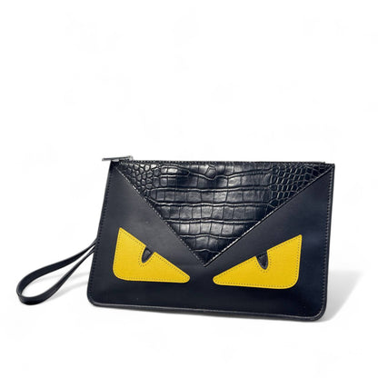 🖤 Fendi Monster Clutch – Black Croc Texture with Yellow Eyes 👁️