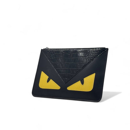 🖤 Fendi Monster Clutch – Black Croc Texture with Yellow Eyes 👁️