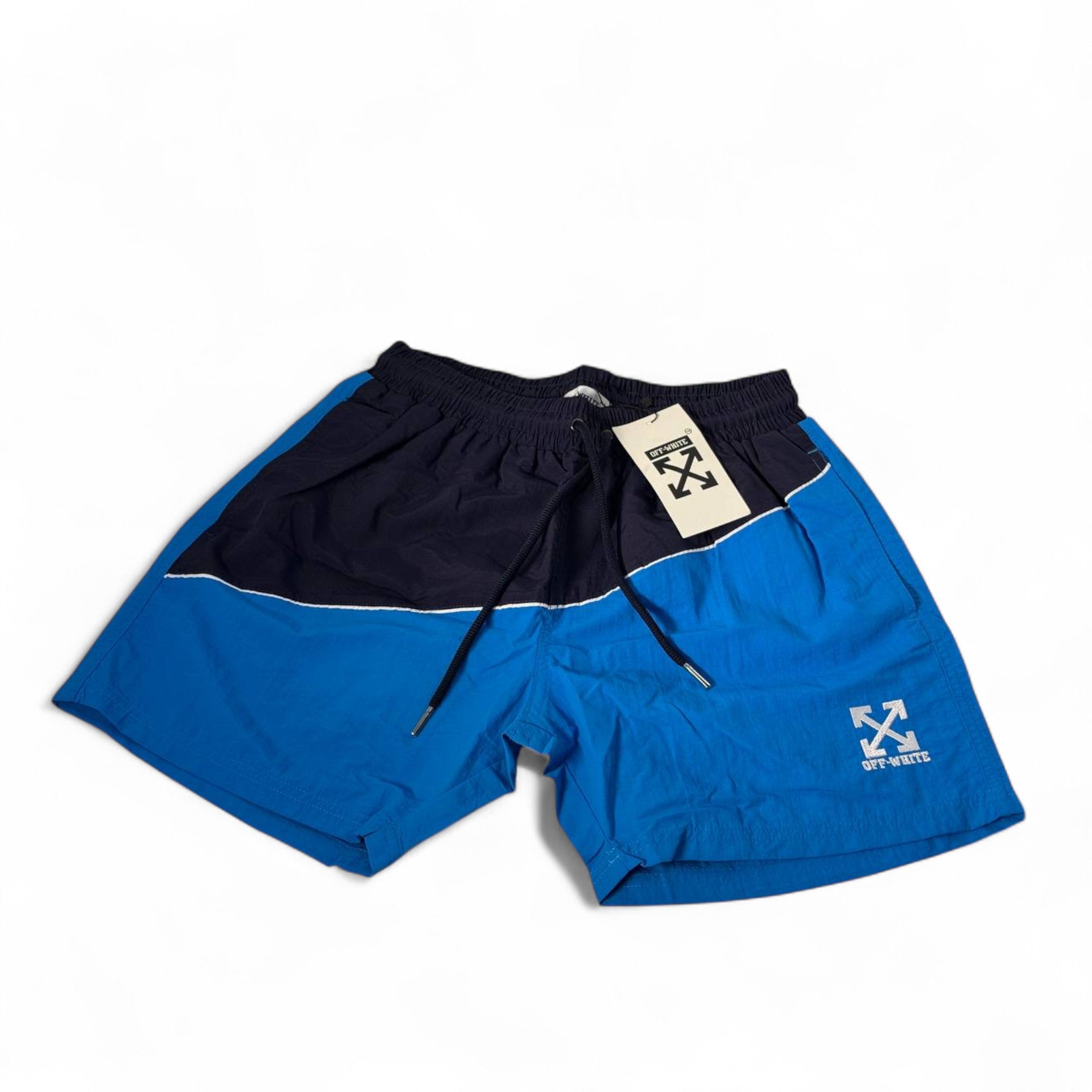 🖤💙 Off-White Two-Tone Swim Shorts – Navy x Aqua Vibes