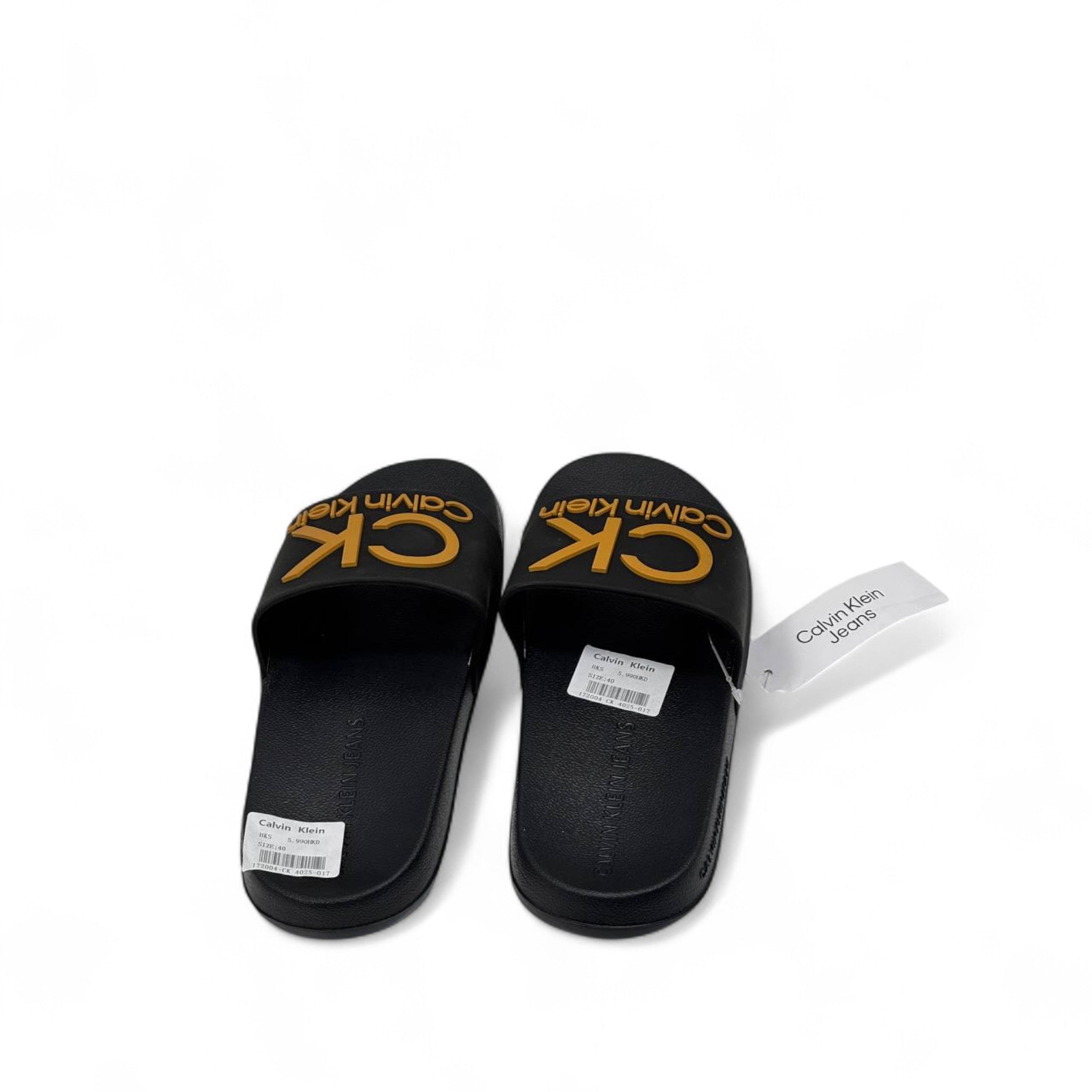 🖤 Calvin Klein Black & Gold CK Logo Slides – Unisex Comfort