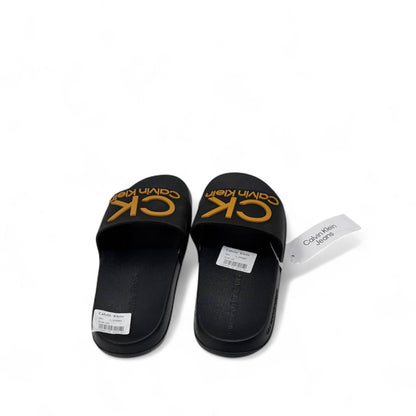 🖤 Calvin Klein Black & Gold CK Logo Slides – Unisex Comfort
