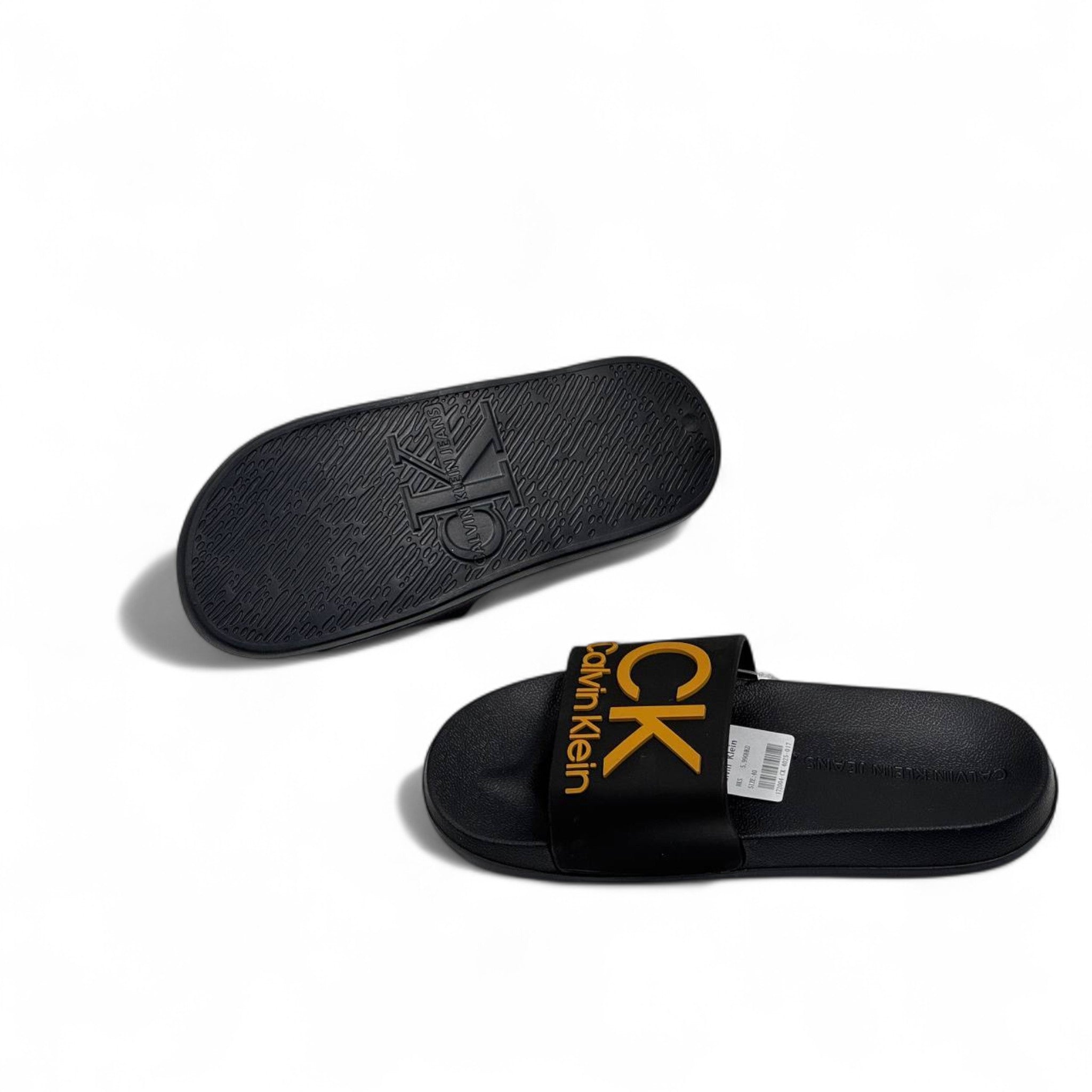 🖤 Calvin Klein Black & Gold CK Logo Slides – Unisex Comfort