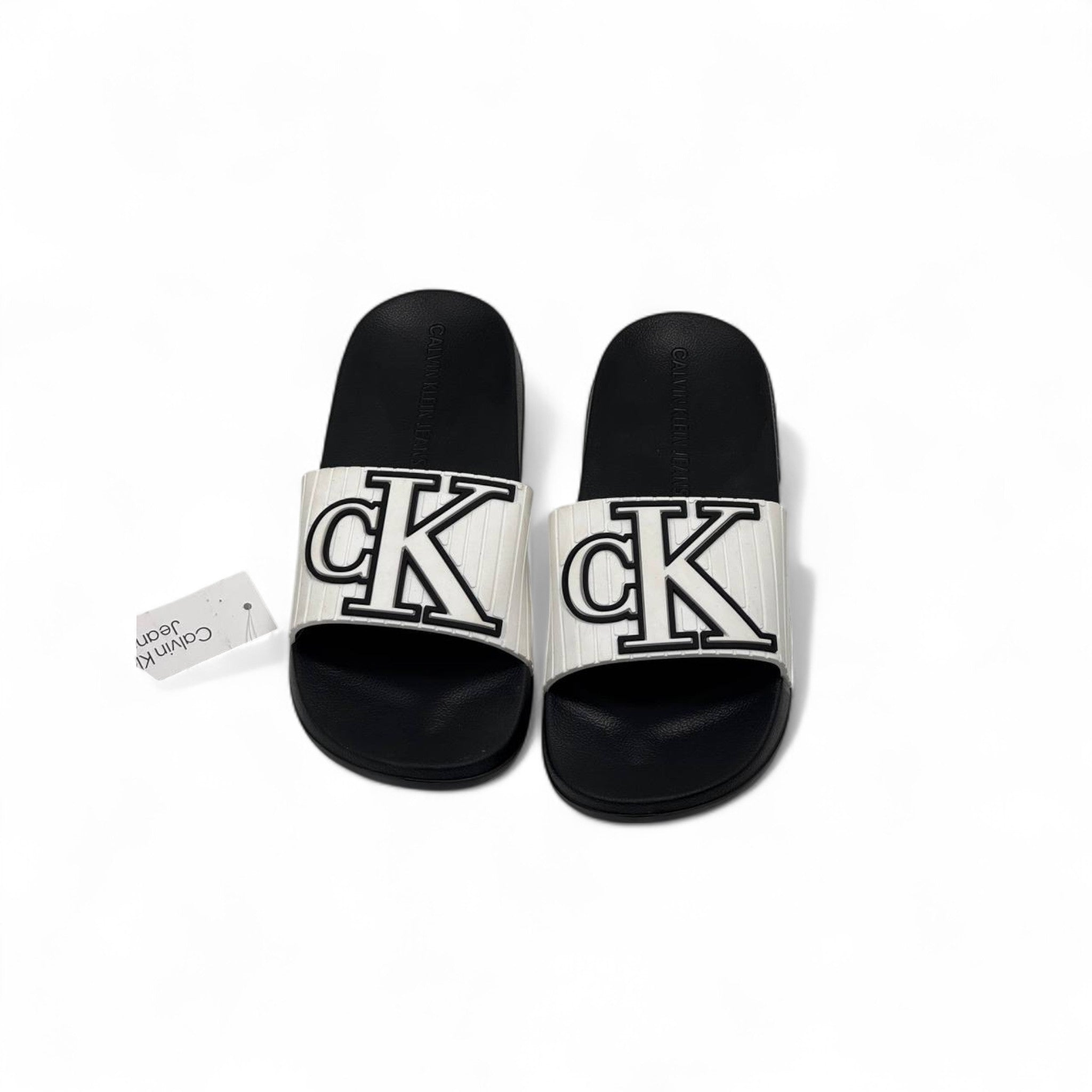 Calvin Klein Jeans Embossed CK Slides – Ivory & Black 🤍🖤