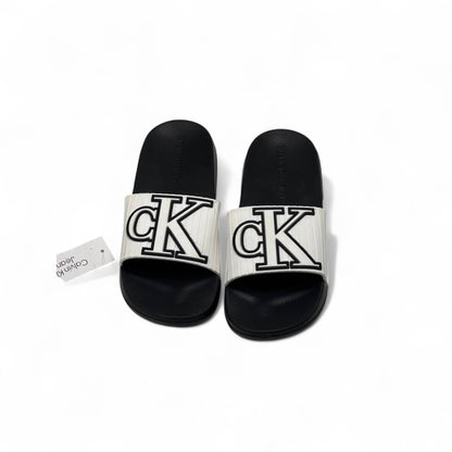 Calvin Klein Jeans Embossed CK Slides – Ivory & Black 🤍🖤