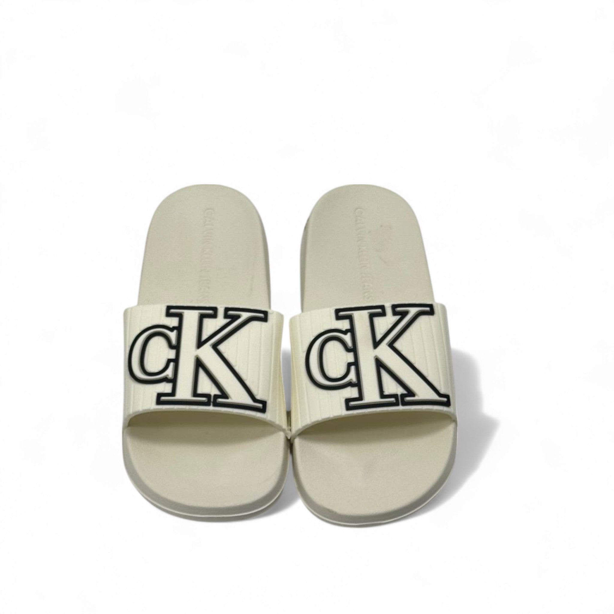 Calvin Klein Jeans CK Slides – Cream Embossed Elegance 🤍🖤